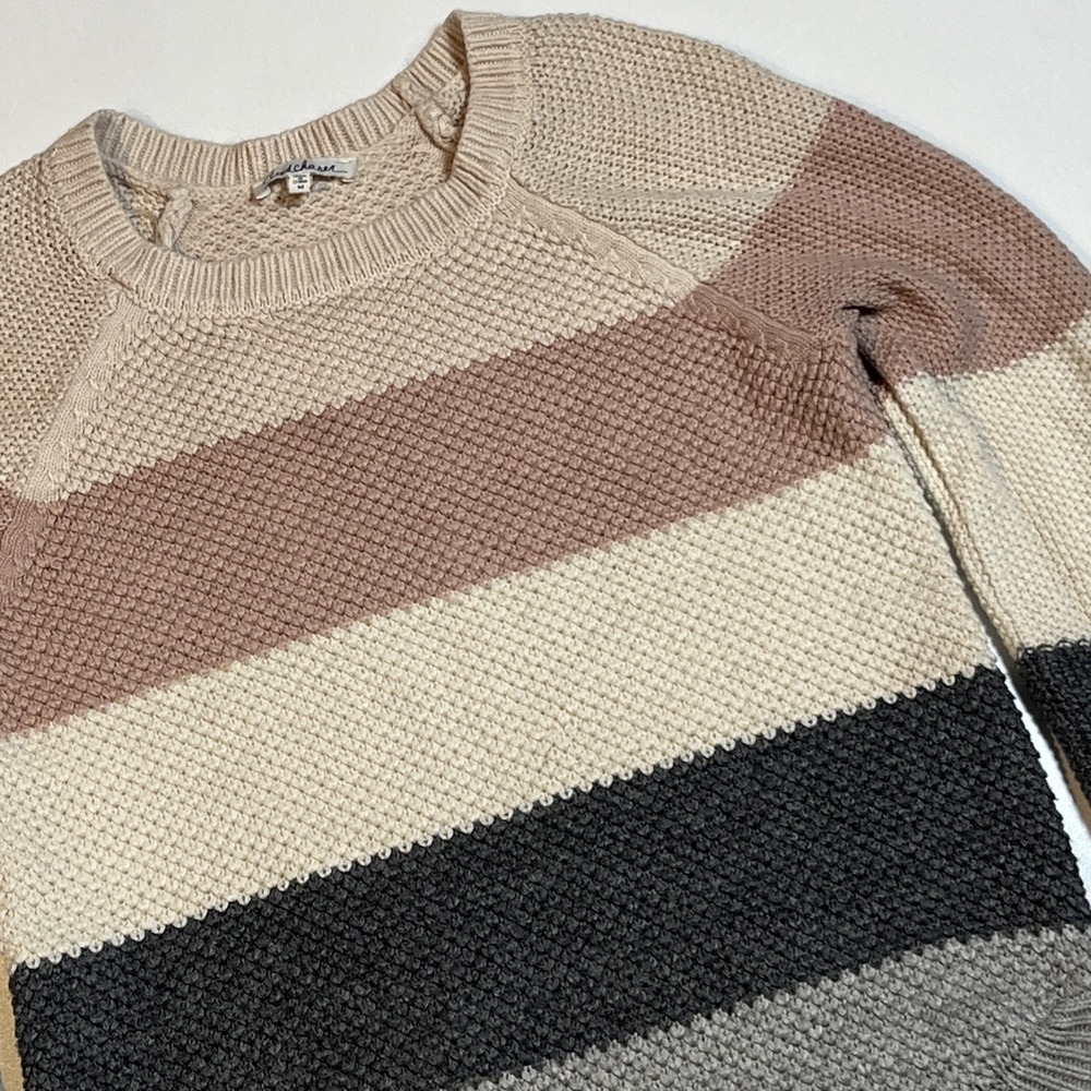 Cloud‎ Chaser Striped Crewneck Sweater Size M Pink Cream Gray Knit Pullover Top